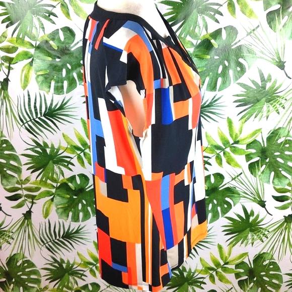 Worthington Orange & Blue Abstract Blouse (Size: Medium) - Picture 3 of 7